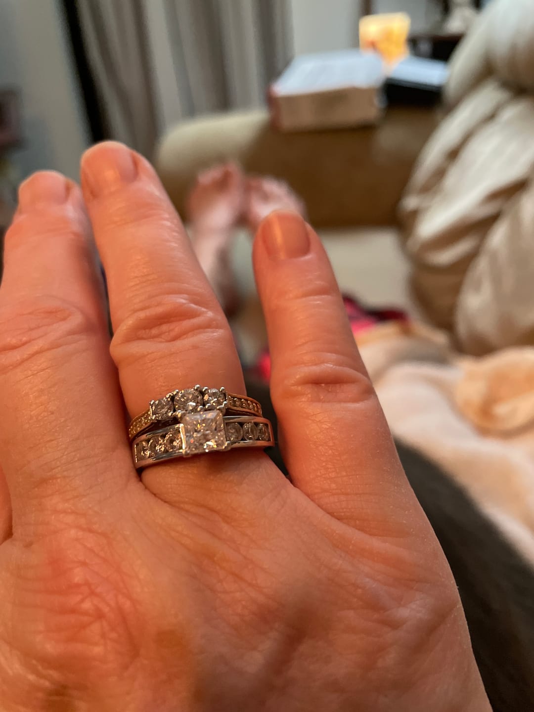 Customer photo review of Princess Cut Moissanite With Round Channel Set Engagement Ring