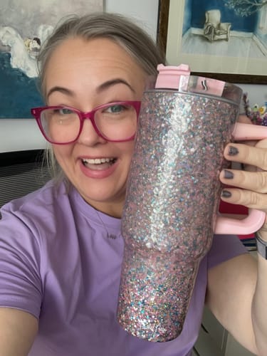 Customer photo review of glitter party stainless steel insulated oversized sipper tumbler with straw