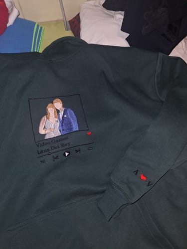 Customer photo review of Custom Embroidered Sweatshirt Portrait Music Player Couple Family Gift