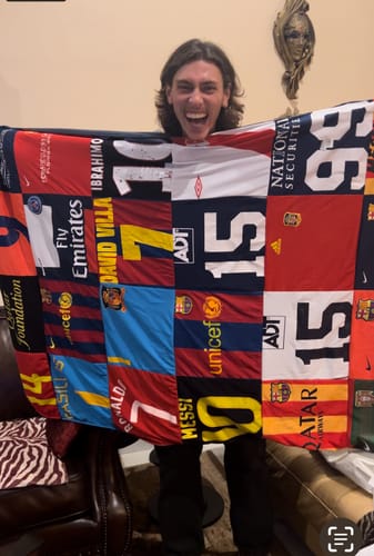 T-shirt quilt with soccer, sports themes by Bertha from FL