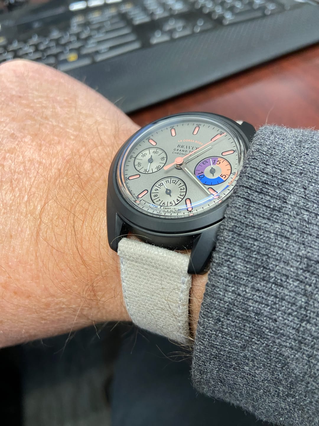 Customer photo review of Whisper Grey Waxed Canvas