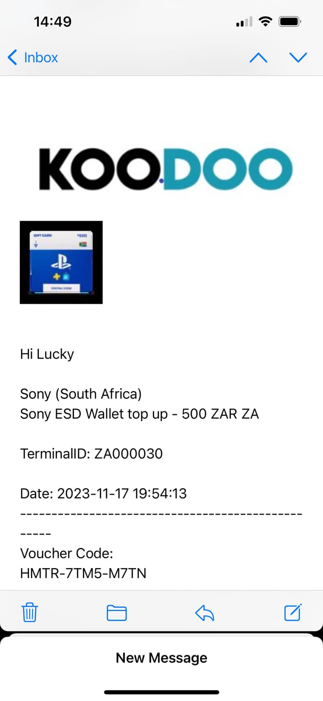 Customer photo review of PSN Wallet Top Up R500. Digital code will be emailed