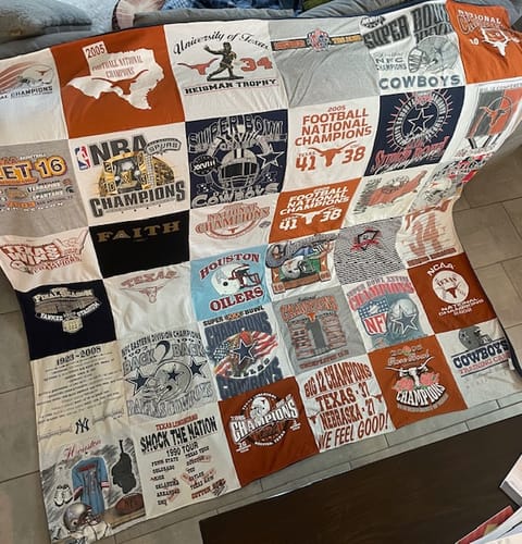 T-shirt quilt featuring texas longhorns, dallas cowboys by Denise from TX
