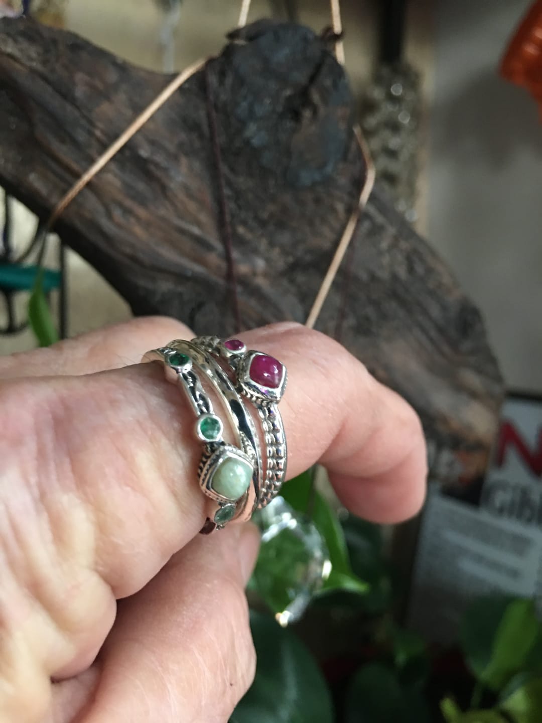 Customer photo review of Ruby and Emerald Stackable Ring Set