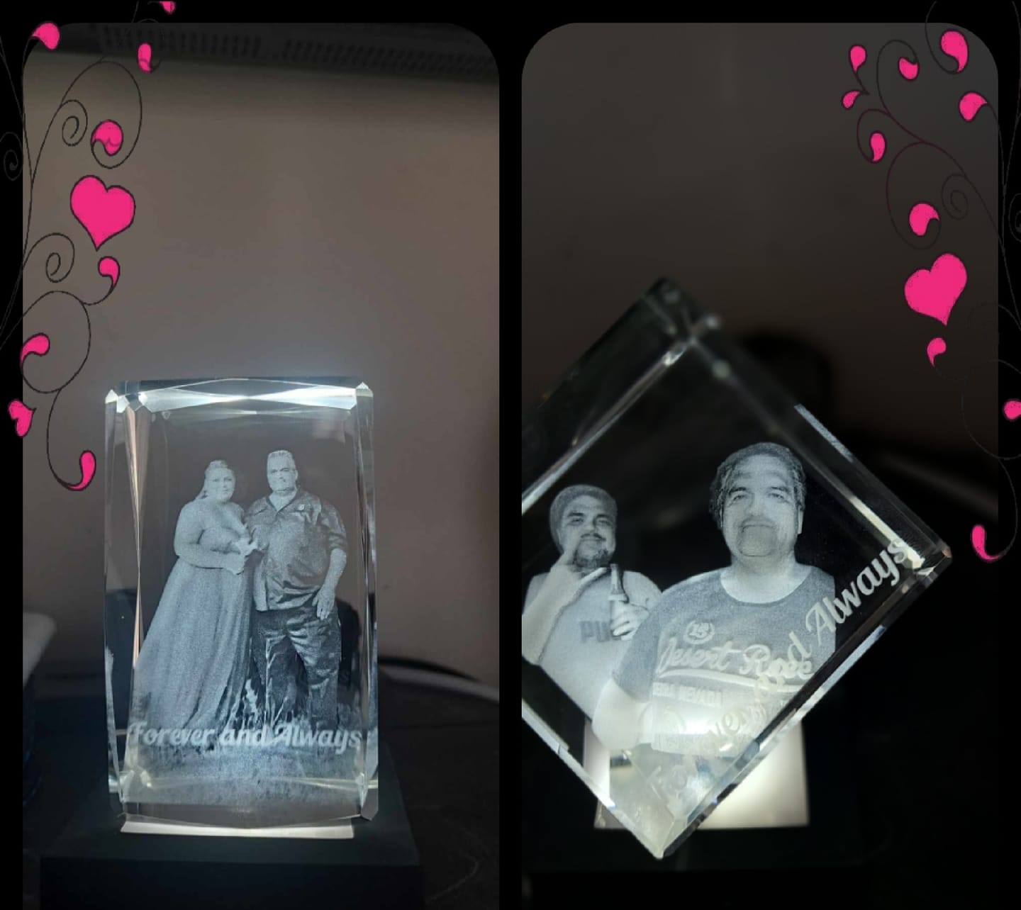 Customer photo review of NZ Made Personalised XL 3D Photo Crystal Diamond - 80mm x 80mm x 80mm