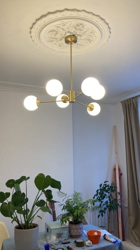 Customer photo review of 6/8-Light Mid-Century Modern Opal White Glass Globe Chandelier