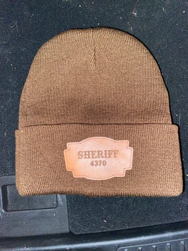 Customer photo review of Custom Leather Patch Beanie