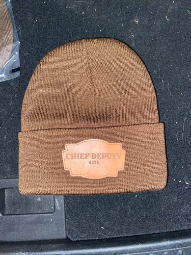 Customer photo review of Custom Leather Patch Beanie