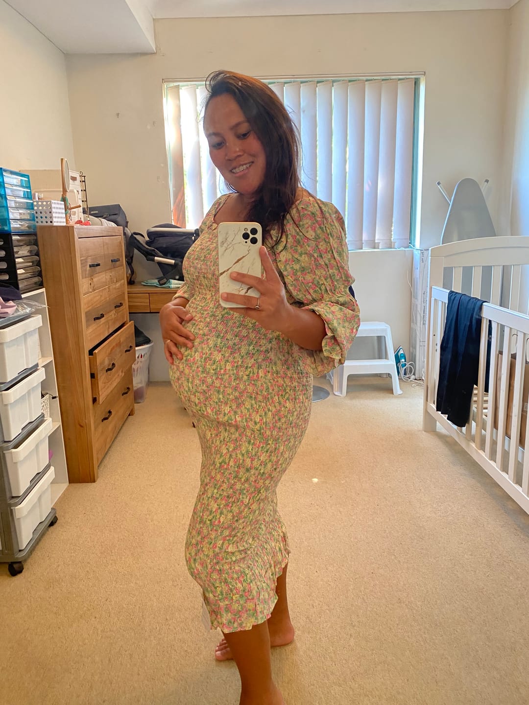 Customer photo review of Lilliana Maternity  Maxi Dress in Blue Print