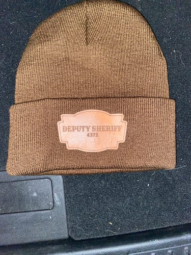 Customer photo review of Custom Leather Patch Beanie