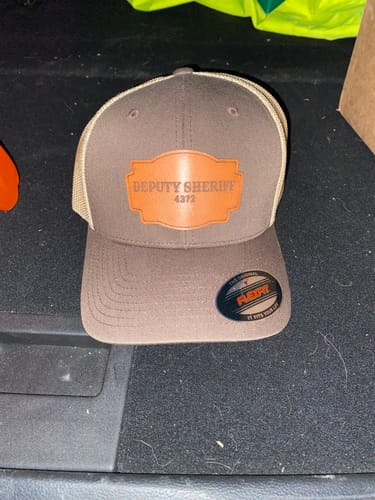 Customer photo review of CUSTOM LEATHER PATCH TRUCKER HAT - FLEXFIT 6511