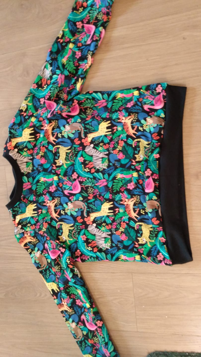 Customer photo review of Animal Jungle on Black French Terry Fabric