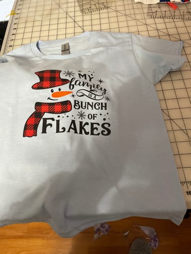 Customer photo review of My Family Is A Bunch Of Flakes DTF Transfer