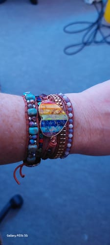 Customer photo review of Karmic Alignment - Rainbow Heart Jasper Wrap Bracelet