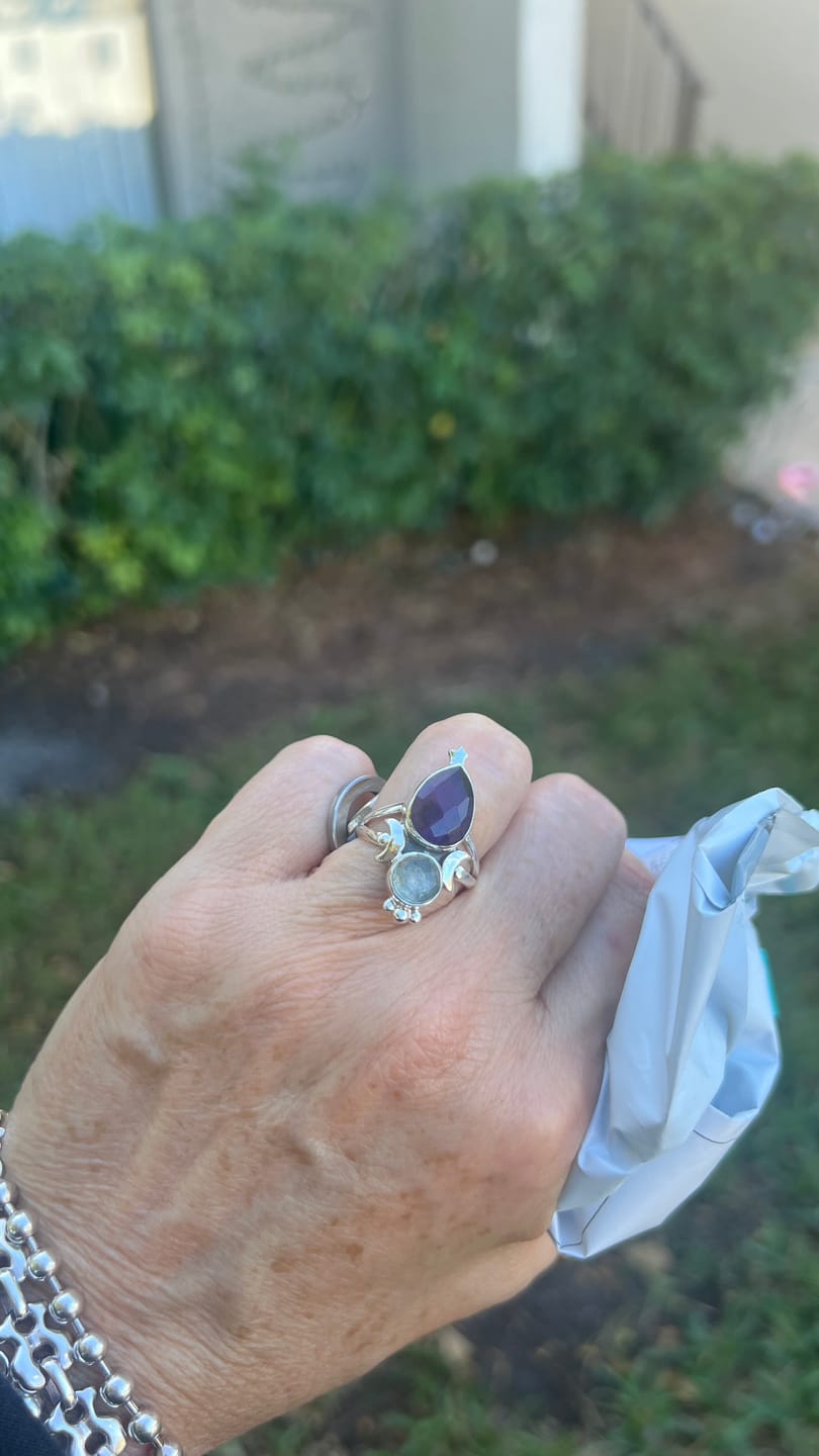 Customer photo review of Aquamarine & Amethyst Stars and Moon Ring