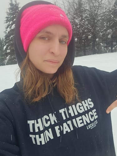Customer photo review of Thick Thighs Thin Patience Hoodie