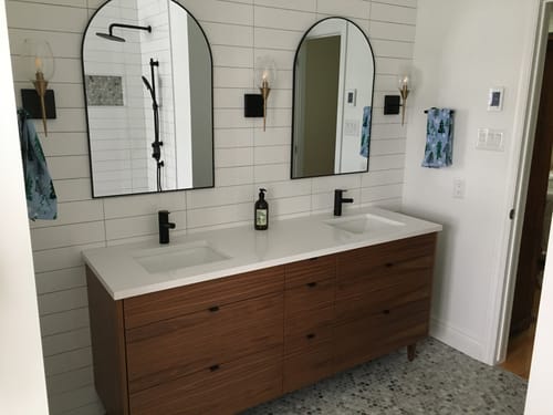 Customer photo review of Asher 72" American Black Walnut Bathroom Vanity, Double Sink