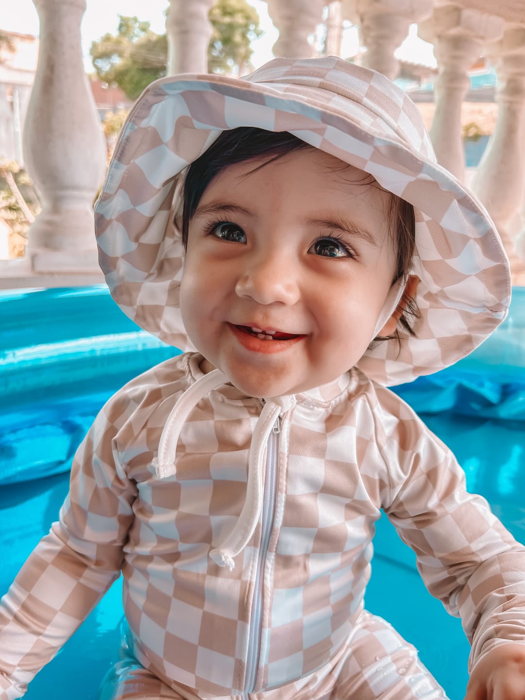 Customer photo review of Chapéu Bucket Hat Infantil Unissex Estampado UV50+ Racer Beige