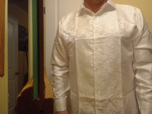 Customer photo review of Barry.wang White Paisley Silk Men's Shirt