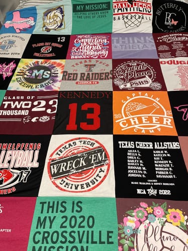 T-shirt quilt featuring red raiders cheerleading by Brett from TX