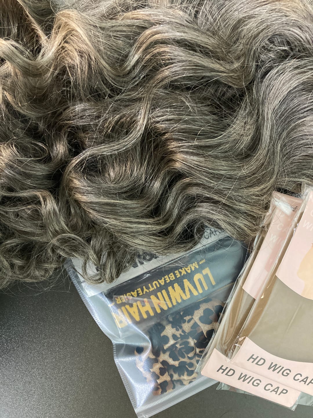 Customer photo review of Luvwin 13x4 Salt And Pepper Wavy Glueless Gray Color Pre-Cut Lace Wig Human Hair