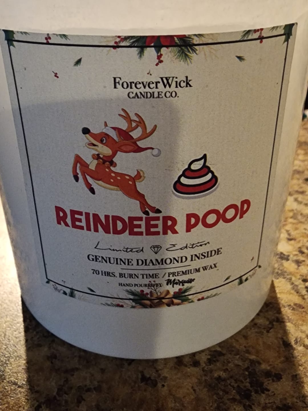 Customer photo review of Reindeer Poop Diamond Candle