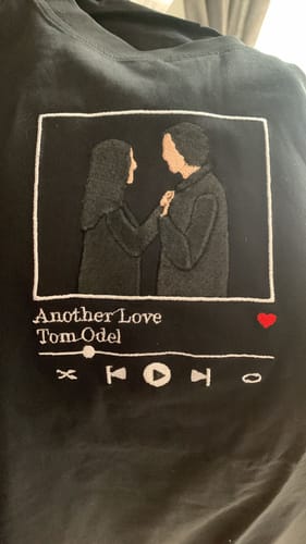 Customer photo review of Custom Embroidered Sweatshirt Portrait Music Player Couple Family Gift