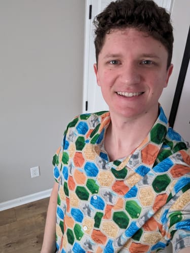 Customer photo review of Hexagon Tile Board Game Button Up Shirt