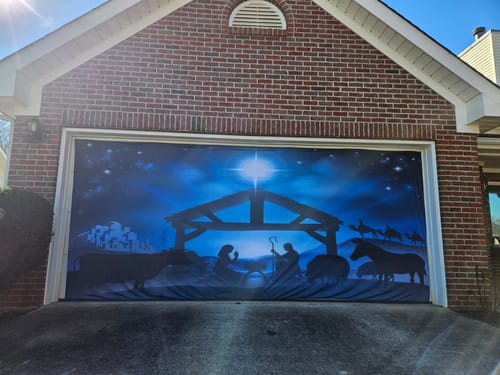 Customer photo review of Christmas Nativity Scene Garage Door Cover Mural Banner Backdrop