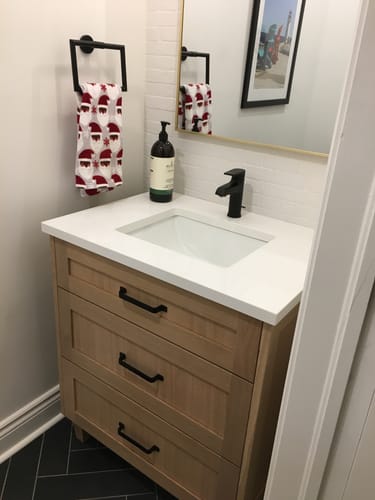 Customer photo review of Cape Breton 48" Wall Mount White Oak Bathroom Vanity