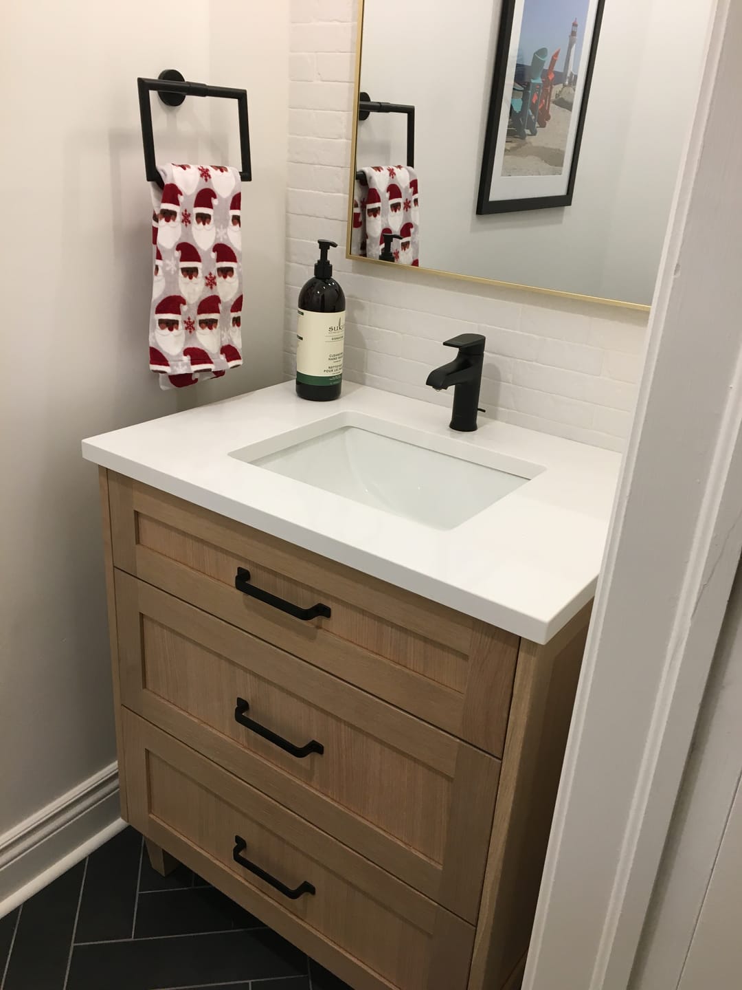 Customer photo review of Cape Breton 48" Wall Mount White Oak Bathroom Vanity
