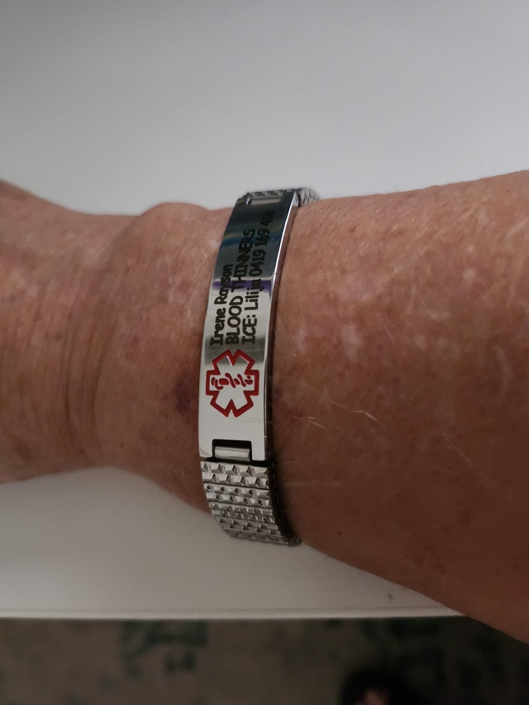 Customer photo review of Stainless Steel Medical Alert ID Stretchable Bracelet