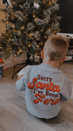 Customer photo review of Sorry Santa, I've Been Feral Sweatshirts