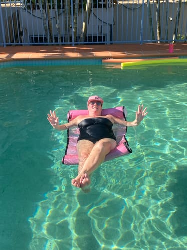 Customer photo review of Candy Bomb - with attachable waterproof phone sleeve and inflatable drink holder.