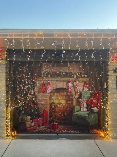 Customer photo review of Traditional Christmas Room, Fireplace, Armchair and Christmas Tree Garage Door Cover Wrap Backdrop Decoration