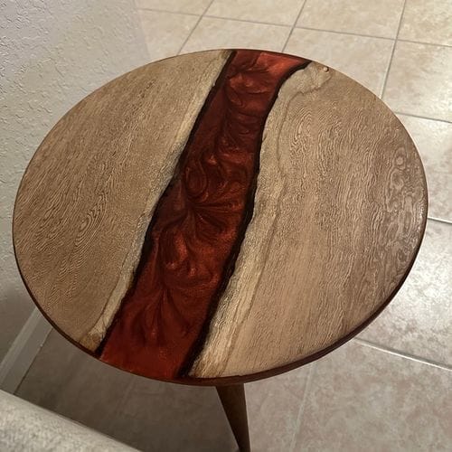 Customer photo review of Yan Sehpa ve Orta Sehpa Ceviz Ağacı ve Epoksi Birleşimi Mavi Nehir