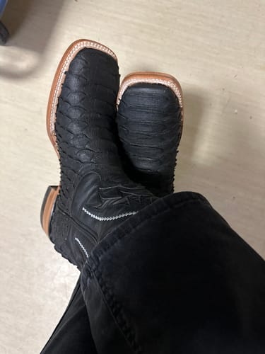 Customer photo review of JUMBO PYTHON MATTE BLACK  | MEN SQUARE TOE WESTERN COWBOY BOOTS