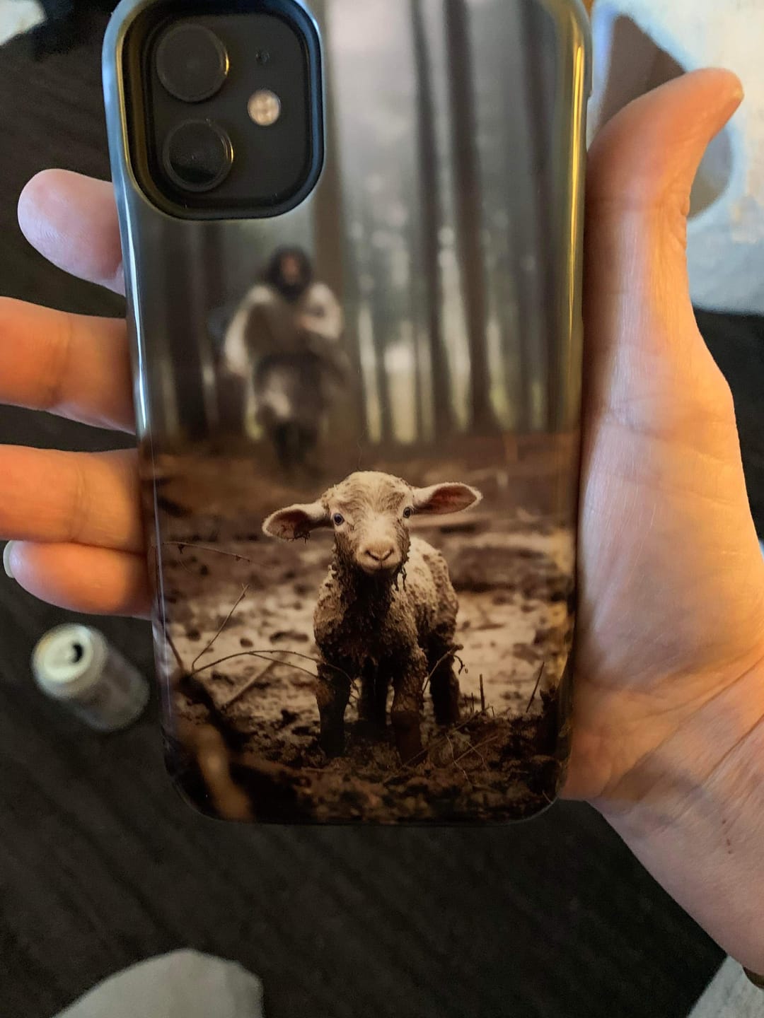 Customer photo review of Jesus With The Sheep, Jesus Running After Lamb, Phone Case