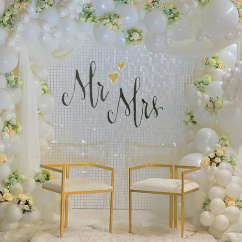 Customer photo review of White Shimmer Wall Panels – Easy Setup Wedding/Event/Theme Party Decorations