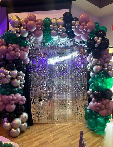 Customer photo review of Silver Shimmer Wall Panels – Easy Setup Wedding/Event/Theme Party Decorations