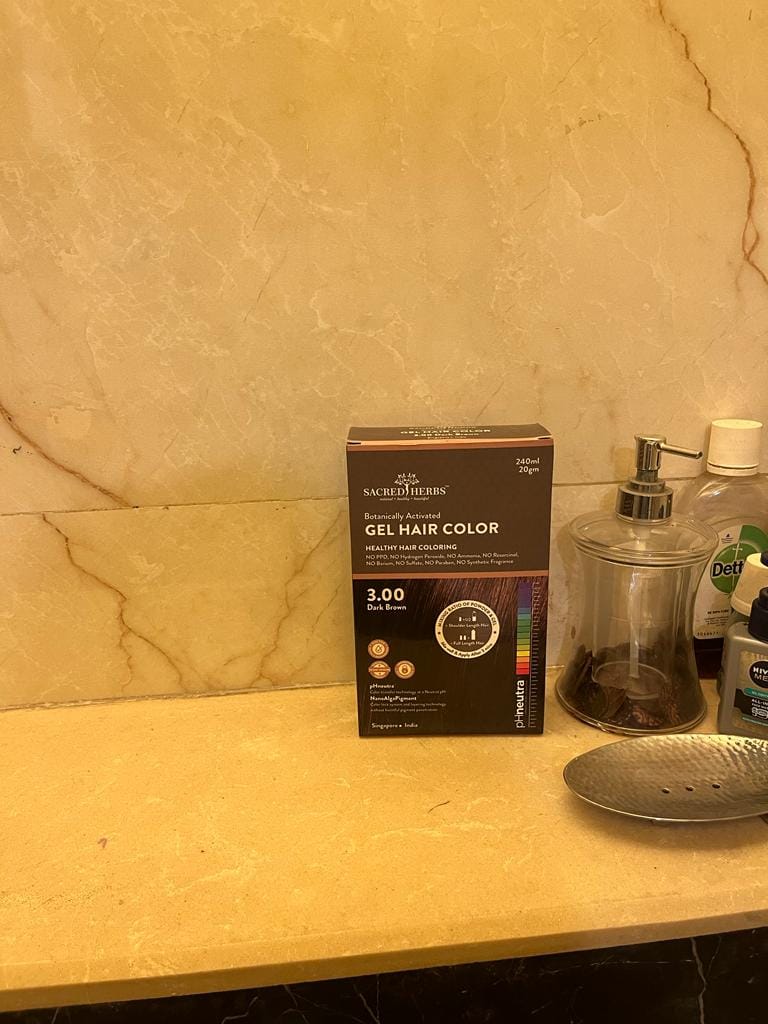 Customer photo review of Dark Brown 3.00 SacredHerbs Botanically Activated Gel Hair Color