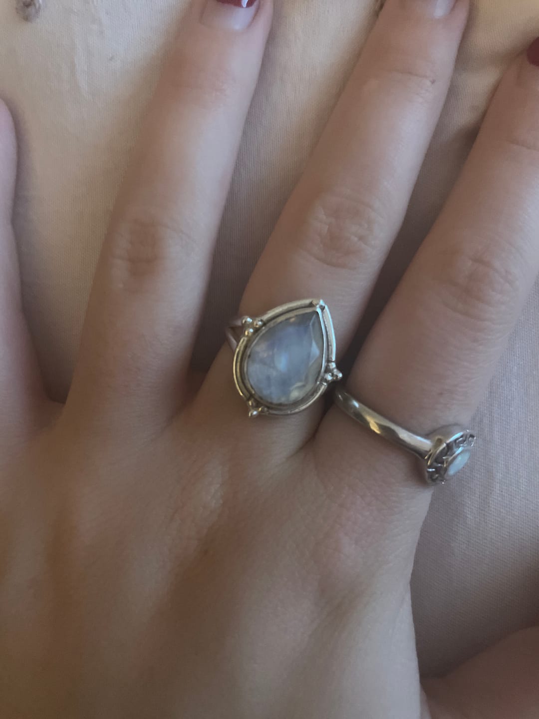 Customer photo review of Teardrop Faceted Moonstone Ring