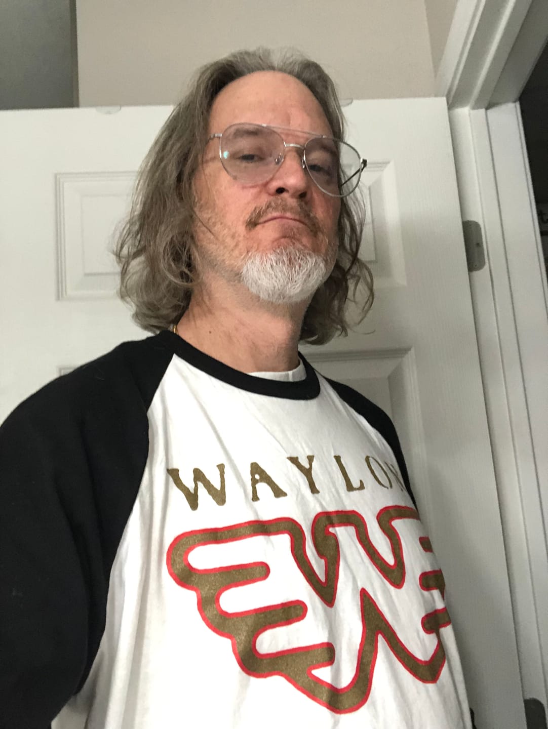 Customer photo review of Waylon Jennings Gold Flying W Unisex Baseball Tee