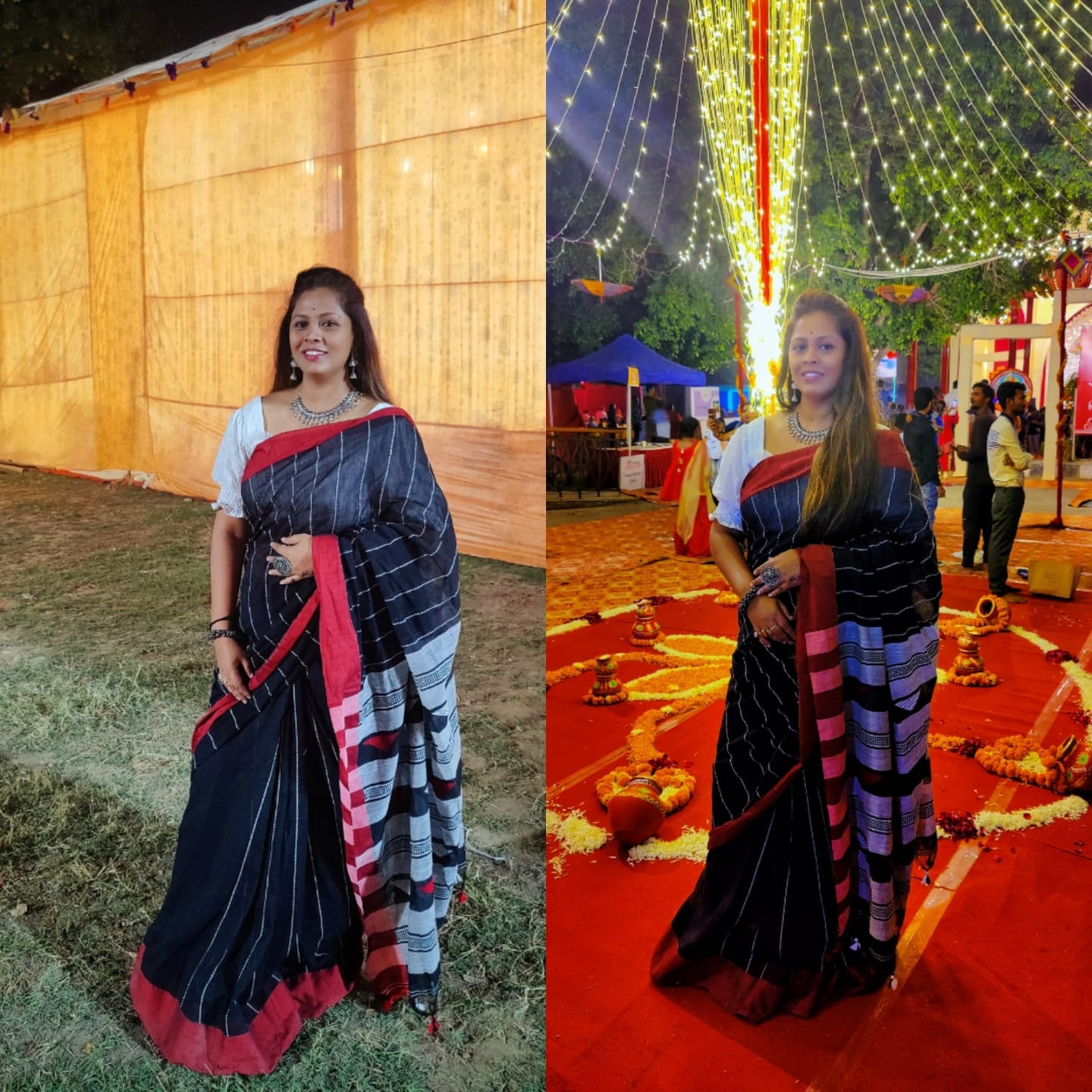 Customer photo review of Midnight Black Cotton Saree