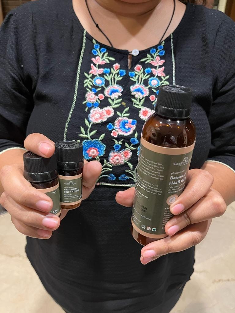 Customer photo review of Dark Brown 3.00 SacredHerbs Botanically Activated Gel Hair Color