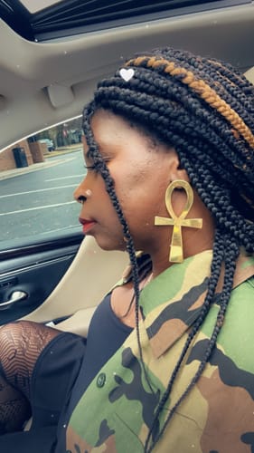 Customer photo review of JUMBO Key to Life Earrings