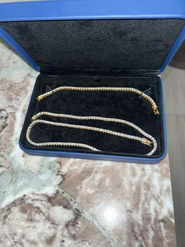 Customer photo review of 3MM Moissanite Tennis Chain/Bracelet Bundle 14K Gold