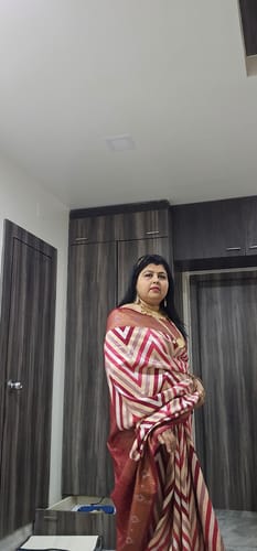 Customer photo review of Tango Red Printed Soft Silk Saree