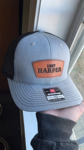 Customer photo review of Custom Leather Patch Trucker Hat - Richardson 112