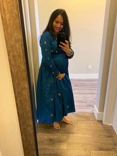 Customer photo review of Premium Azure Blue Hand Embroidered Maternity Dress